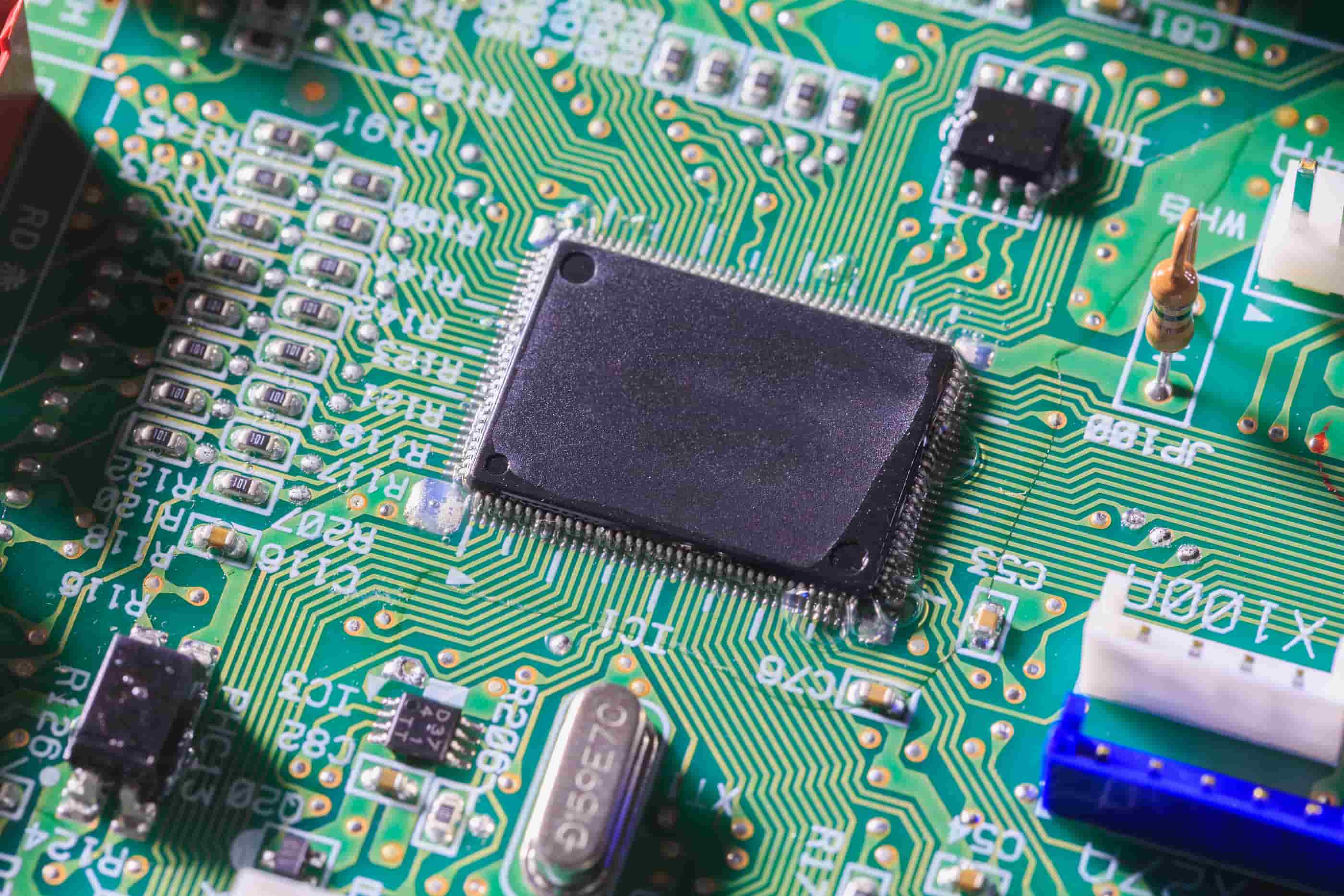 computer chip on circuit board