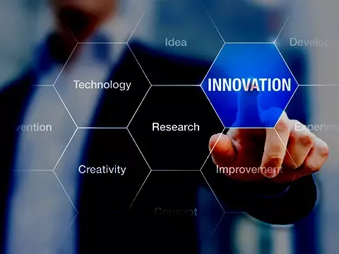 Man selects INNOVATION from list of topics