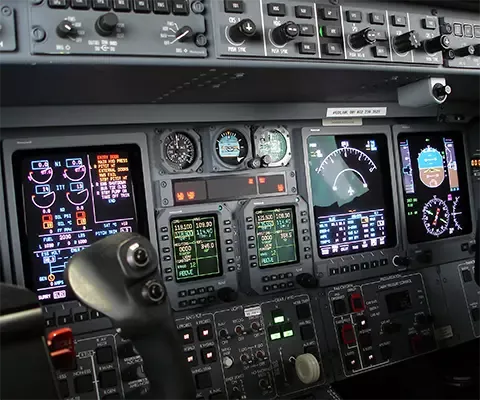 A view of aviator controls on a flight deck