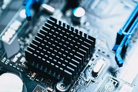 An aluminum heat sink cools the chips inside electronics 