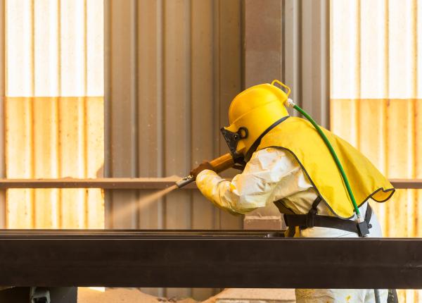man blasting in yellow suit